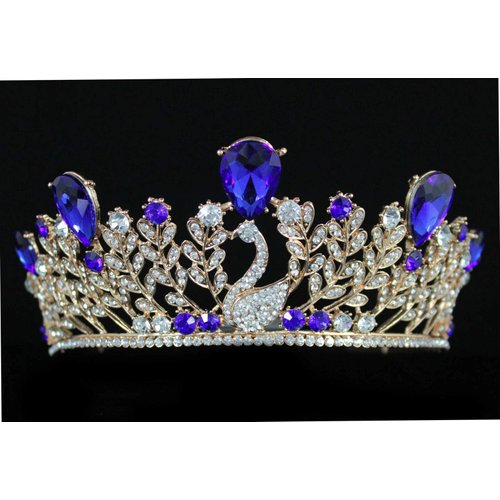 Janefashions Swan Royal Blue Austrian Crystal Rhinestone Tiara Crown With Hair Combs T897