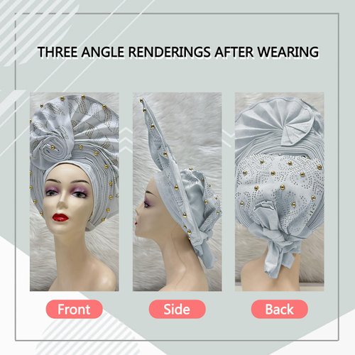 Nigerian Luxury Aso Oke Headtie, African Headtie Women Headbands Head Wrap Turban Cap Auto Gele Headties Femme Headscarf Headgear Sewing Fabric For Party (White)