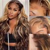 CANDEAS Honey Blonde Lace Front Wig Human Hair 4/27 Highlight Ombre Body Wave Lace Front Wigs Human Hair Pre Plucked 13X4 Hd Transparent Lace 180 Density 28 Inch