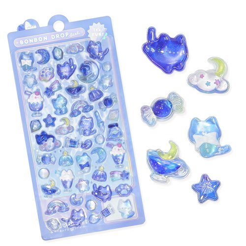 BYETOCE Cartoon Thick Puffy Stickers Cute Blue Kitten Animal Theme Soft Stickers 3D Reusable Tiny Patch for Scrapbooks Planner Journals Laptops Phone Case DIY