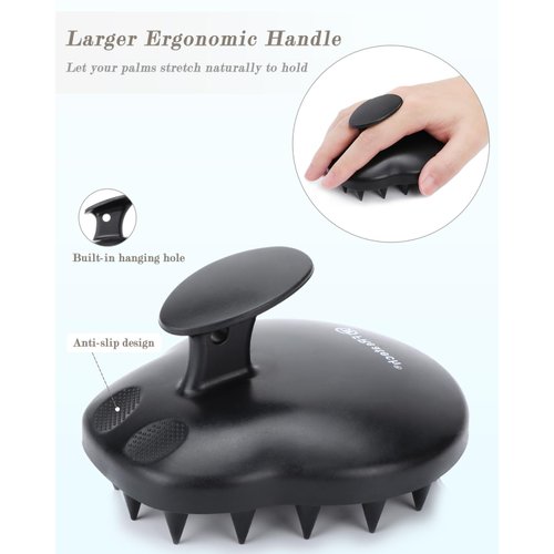 FREATECH 100% Silicone Hair Scalp Massager Shampoo Brush for Scalp Care and Hair Growth, Waterproof Shower Hair Scrubber Scalp Exfoliator for Dandruff and Buildup, Sturdy and Hygienic, Black