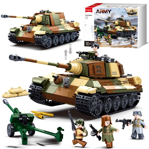 WW2 Tiger II Army Tank, Tank Building Kit, Military Tank Model Toys, with 4 Figures Tank Brick, Gifts for 6-12 Years Kids Old Army Toys, Compatible with Lego Tank, 930 PCS