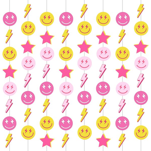 8PCS Preppy Party Decorations Preppy Room Decor Smiling Face Banners Preppy School Supplies Happy Face Banners Preppy Birthday Decorations for Girls Birthday Hot Pink Party Decorations