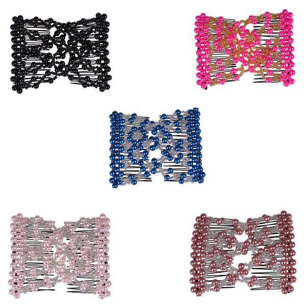 LOVEF Crystal Bow Elastic Double Combs with Plastic Flowers Hair Clips, Hair Holder/Easy Comb 4pcs