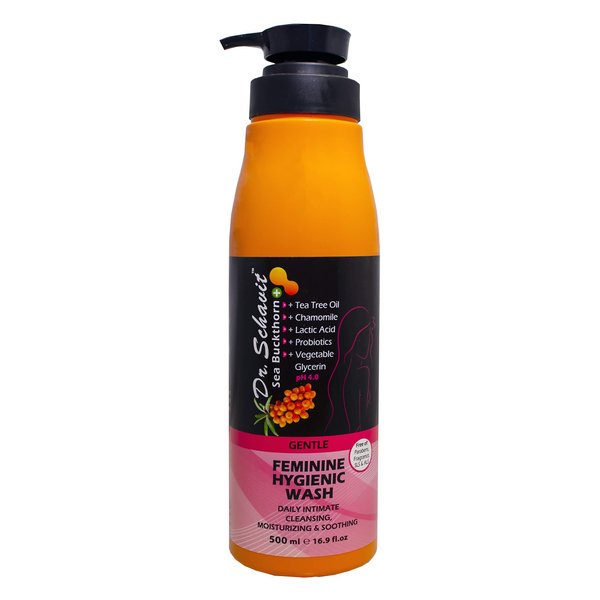 DR. SCHAVIT Feminine Wash for Sensitive Skin – Gentle PH Balance Intimate Wash - Daily Hygienic Intimate Skin Wash with Sea Buckthorn and Tea Tree Oil – 16.9 Fl.Oz (500ml)