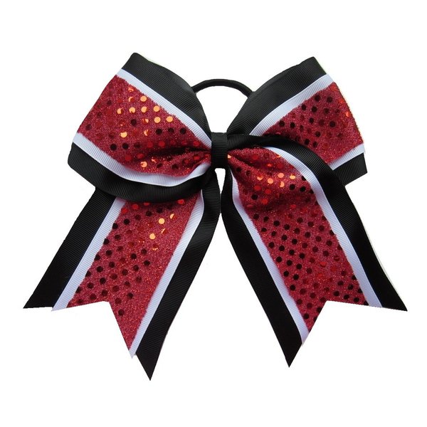 New "CONFETTI DOTS Red Black" Cheer Bow Pony Tail 7 Inch Girls Hair Bows Cheerleading Dance Practice Football Games Competition Birthday Grosgrain Ribbon