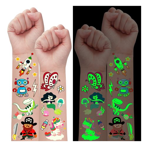 Partywind 380 Styles Glow Temporary Tattoo Stickers for Kids, Luminous Party Supplies Favors for Boys and Girls Include Unicorn/Dinosaur/Mermaid/Pirate, Birthday Gifts Goodie Bag Stuffers (30 Sheets)