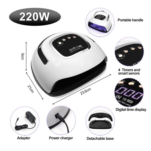 LKE UV Nail Lamp, Nail Dryer 220W Light for Nails with 4 Timers LED Lamp Gel Polish Kit Professional Art Tools Automatic Sensor