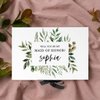 Andaz Press Custom Maid Of Honor Proposal Box - Gift Boxes with Lids Will You Be My Maid Of Honor Box, Proposal Gifts White Box w/Personalized Name Greenery Design, Ribbons, 10"x7"x 4", 1-Pack