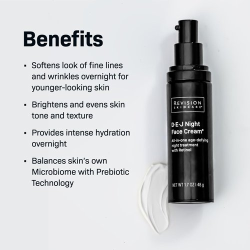 Revision Skincare D·E·J Night Face Cream, Anti Aging Moisturizer, Antioxidant Rich with Retinol and Bakuchiol, 1.7 Ounces
