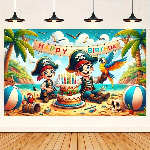 Blissyard pirate birthday party decorations Pirate Adventure Birthday Banner - 71 x 43 Inch Colorful Island Treasure Hunt Party Backdrop- Kids Birthday Decoration pirate birthday party