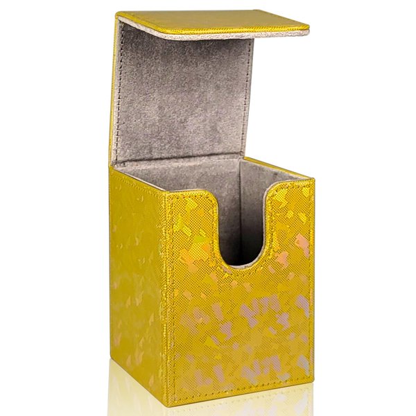 Dmoicols Sparkly Card Deck Box Holds 100+ Single Sleeved Cards,Leather Card Storage Case,MTG Commander Deck Box with 2 Dividers fit TCG CCG Magic Cards Vertical (Sparkly Yellow Piece)