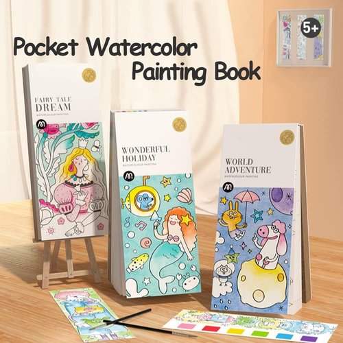 Pocket Watercolor Painting Book,Watercolor Paint Book for Kids,Improve Creativity Portable Pocket Watercolor Bookmarks with Brush for Artist, Beginning, Students Painters (Wonderful Forest)