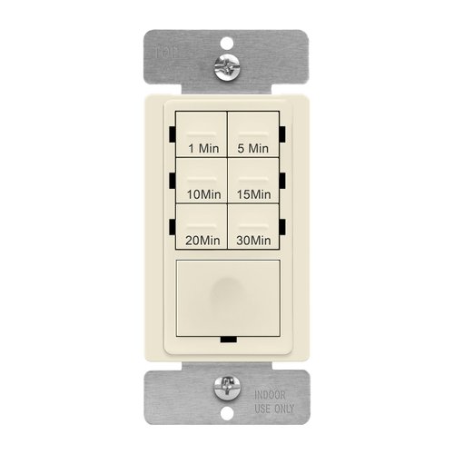 ENERLITES 30-Minute Countdown Timer Switch, 1-5-10-15-20-30 Min, for Bathroom Fans, Heaters, Lights, LED Indicator, 120VAC 800W, Neutral Wire Required, UL Listed, HET06A-R-LA, Light Almond