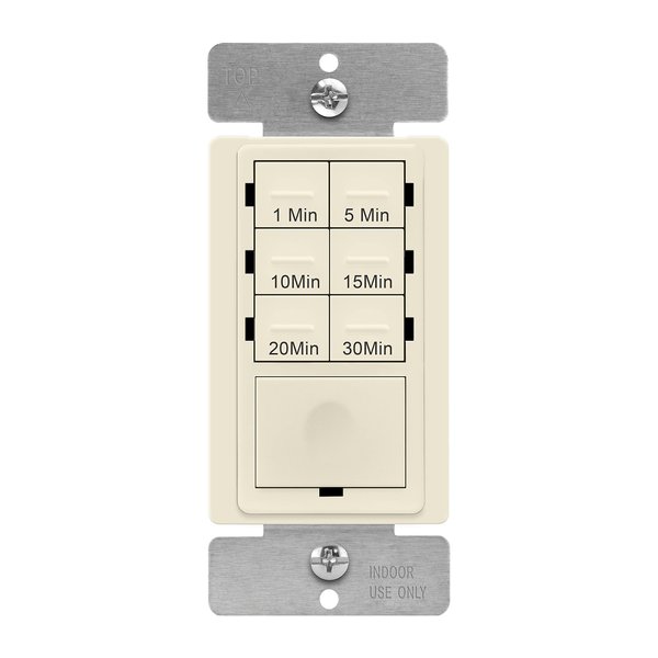ENERLITES 30-Minute Countdown Timer Switch, 1-5-10-15-20-30 Min, for Bathroom Fans, Heaters, Lights, LED Indicator, 120VAC 800W, Neutral Wire Required, UL Listed, HET06A-R-LA, Light Almond