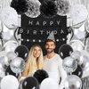 HEDUPT Black Happy Birthday Party Decorations for Men with Happy Birthday Banner, Black and Silver Balloons, Foil Fringe Curtains, Tissue Paper Pompoms, Glitter Star Garland, Cake Topper