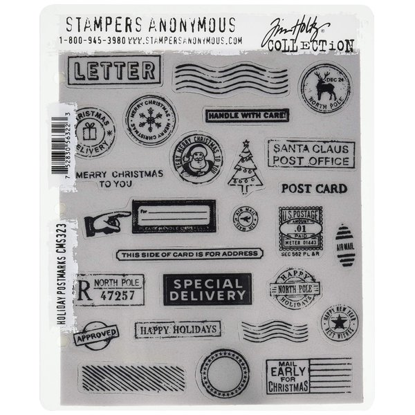 Stampers Anonymous CMS323 Tim Holtz Cling Stamps 7"X8.5"-Holiday Postmarks