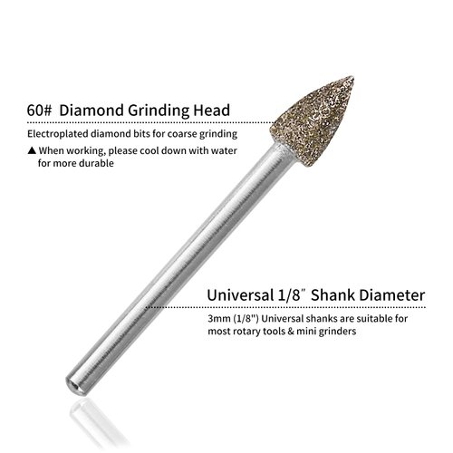 60 Grit 20Pcs 𝗗𝗶𝗮𝗺𝗼𝗻𝗱 𝗕𝘂𝗿𝗿 𝗦𝗲𝘁 - GOXAWEE Rotary Grinding Burrs Engraving Bits Set with 1/8-inch Shank, Diamond-Coated Stone Carving Accessories Bit Universal Fitment for Rotary Tools