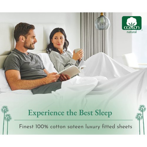 Luxuriously Soft Twin Fitted Sheet, 600 Thread Count Cooling Sheets, Sateen Weave, 100% Cotton Sheets, No-Pop Elastic for Snug Fit, Deep Pocket Bottom Sheet with Head & Foot Tag (Taupe)