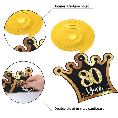 Frienda 40 Pcs 40th Birthday Party Hanging Swirls Decorations for Men Women Forty Birthday Foil Swirls Ceiling Glitter Celebration Streamer Ornaments 40th Birthday Party Supplies(80th Birthday)
