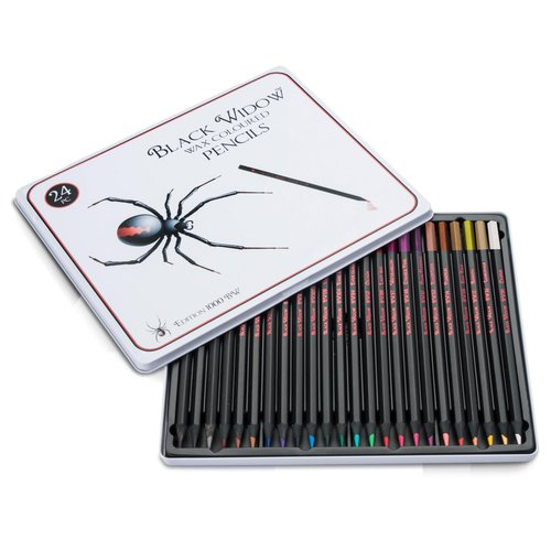 Black Widow Colored Pencils For Adult Coloring - 24 Coloring Pencils With Smooth Pigments - Best Color Pencil Set For Adult Coloring Books And Drawing