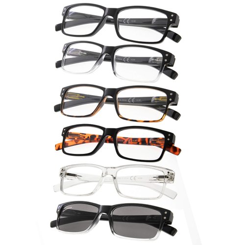 Gr8Sight Reading Glasses 6-Pack Spring Hinges Includes Sunshine Readers