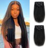 Kinky Straight Clip in Hair Extensions Real Human Hair 7Pcs 120g OQ Hair Kinky Straight Clip Ins Full Head Double Weft Brazilian Virgin Hair Extensions for Women Natural Black 7Pcs 120g 22Inch