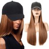 iLUU 24" Synthetic Hair Extension Attached Baseball Cap Long Straight Wig Hat with HairHair Extensions Black Hat with Light Brown Hairpiece Cap Wig for Women - Light Brown