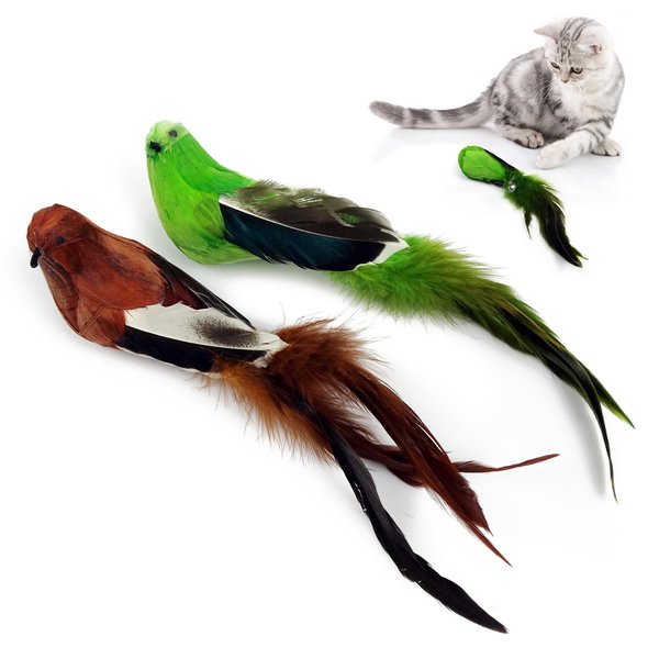TTcat 2 Packs Real Feather Cat Toys Realistic Simulation Birds Toys with Bells for Indoor Cats Kittens