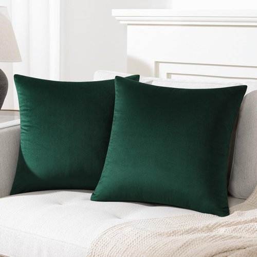 Mixhug Decorative Throw Pillow Covers, Velvet Cushion Covers, Solid Throw Pillow Cases for Couch and Bed Pillows, Dark Green, 20 x 20 Inches, Set of 2