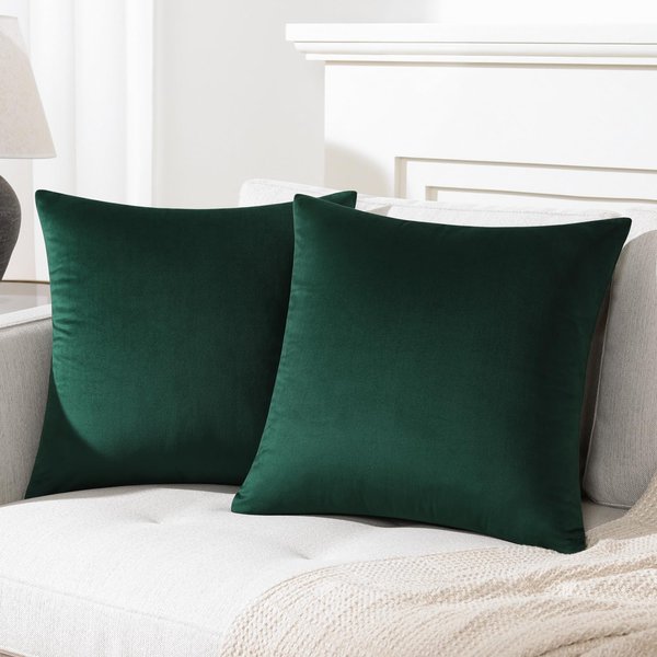 Mixhug Decorative Throw Pillow Covers, Velvet Cushion Covers, Solid Throw Pillow Cases for Couch and Bed Pillows, Dark Green, 20 x 20 Inches, Set of 2