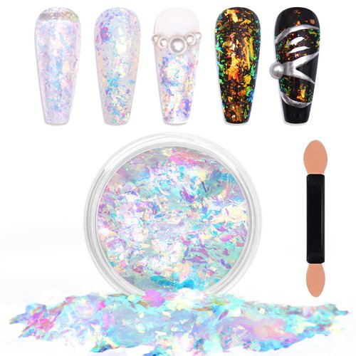 Laza Colorful Moonlight Chameleon Flakes Nail Glitter Irregular Opal Nail Foil Flakes Chunky Confetti Color-Shift Sequins Iridescent Fairy Dust for Mermaid Nails Design, Nail Decorations for Nail Art