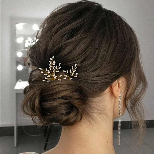 Foryysa Bridal Wedding Hair Pins for Women Gold Rhinestone Pearl Vine Headpiece Elegant Flower Handmade Headwear Sparkly Design (3 pcs)