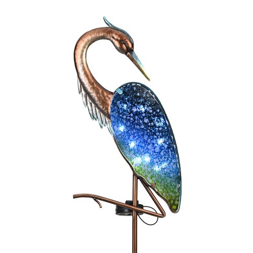 TERESA'S COLLECTIONS Blue Heron Outdoor Solar Glass Garden Lights Decor, Waterproof Decorative Stake for Outside Landscape, Pathway Lights, Lawn Ornaments Yard Art for Patio Decorations 43"