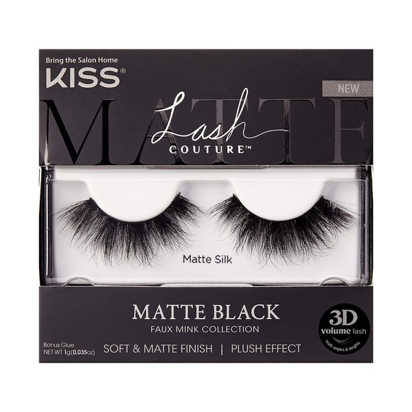 KISS Lash Couture Faux Mink 3D Matte False Eyelashes, Matte Silk', 14 mm, Includes 1 Pair Of Lash, Contact Lens Friendly, Easy to Apply, Reusable Strip Lashes