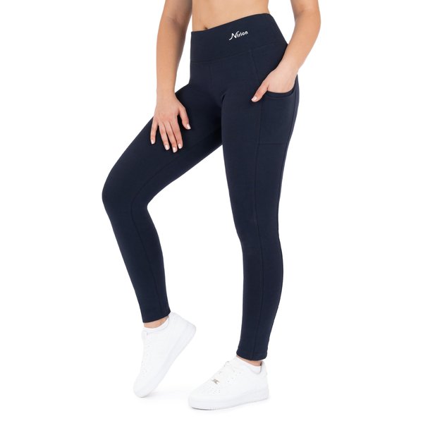 Nirlon Women's Leggings with Pockets High Waisted Workout Yoga Pants (2XL, Navy Blue)