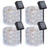 QITONG 4 Pack White Solar String Lights, Each 33ft 100 LED Solar Fairy Lights Outdoor Waterproof, 8 Modes Silver Wire Solar Twinkle Lights