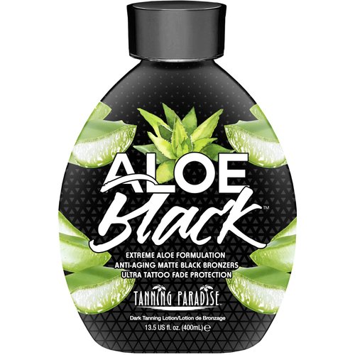 Tanning Paradise Aloe Black Tanning Lotion | Anti-Aging, Anti-Orange, Anti-Wrinkle Matte Black Bronzer Tanning Lotion | Tattoo & Color Fade Protection | Aloe Vera Cashmere Blend Tanning Lotion 13.5 oz