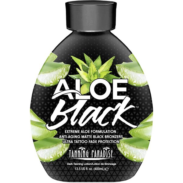 Tanning Paradise Aloe Black Tanning Lotion | Anti-Aging, Anti-Orange, Anti-Wrinkle Matte Black Bronzer Tanning Lotion | Tattoo & Color Fade Protection | Aloe Vera Cashmere Blend Tanning Lotion 13.5 oz