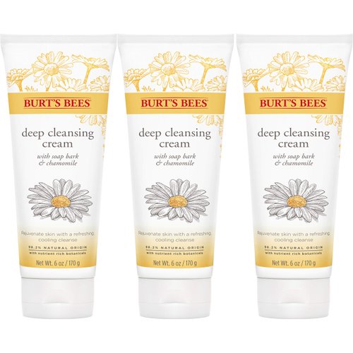 Burt's Bees Face Wash, Deep Facial Cleansing Cream, All Natural Cleanser with Chamomile, 6 Ounce (Pack of 3) (Packaging May Vary)