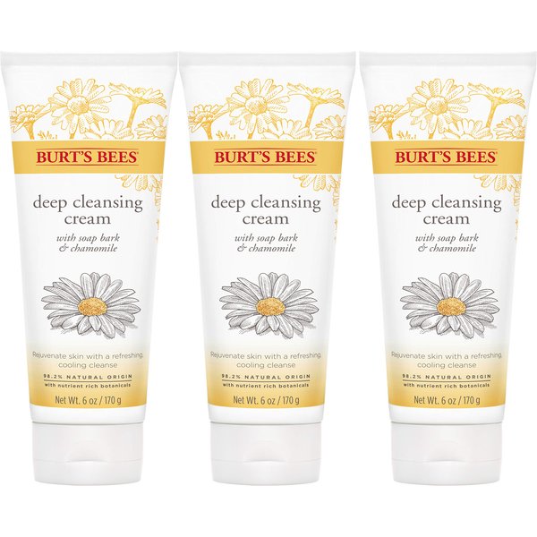 Burt's Bees Face Wash, Deep Facial Cleansing Cream, All Natural Cleanser with Chamomile, 6 Ounce (Pack of 3) (Packaging May Vary)