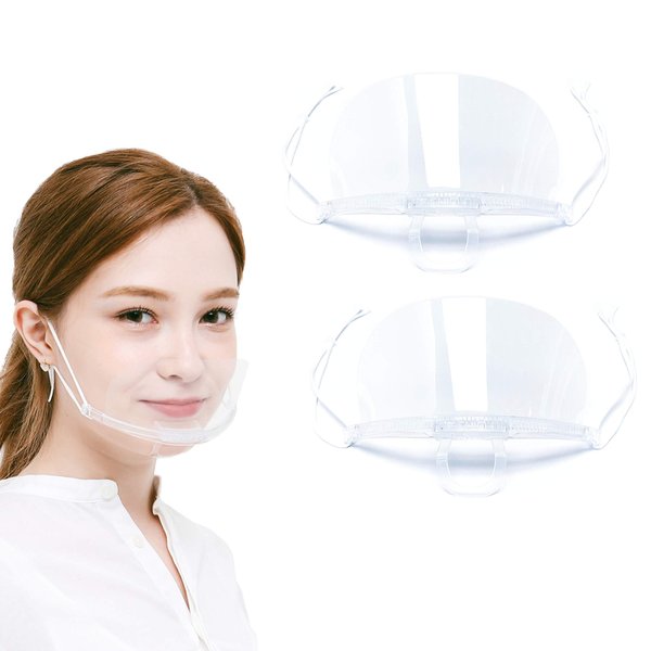 (2 Packs) Food Safety Mouth Mask, Reusable, Washable, Ultra-Light, Anti-Fog, Open Face Guard for Restaurant, Beauty Salon & Catering (Transparent (Hard Frame))