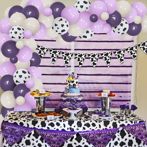 Balterever Purple Cow Party Decorations Purple Cow Balloons Garland Arch Kit with Cow Pennant Banners Farm Theme Birthday Party Supplies for Farm Birthday Party 1st, 2nd, 3rd, 4th, 5th