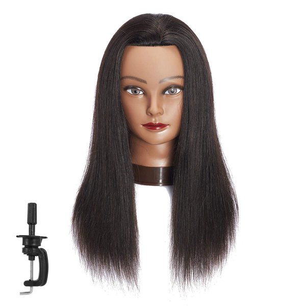 Traininghead 20-22" 100% Human hair Mannequin head Training Head Cosmetology Manikin Head Doll Head with free Clamp