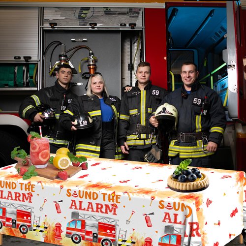 Fire Truck Birthday Party Tablecloth - Firefighter Birthday Party Decorations, 3Pcs Fire Truck Table Cloth, Rectangle Plastic Fireman Table Cover for Firetruck Birthday Decorations, 108 x 180 cm
