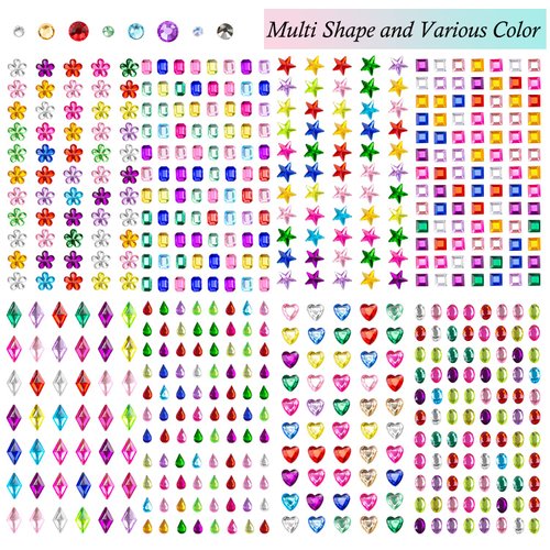 10 Sheets Face Gems Jewels for Makeup Heart Rhinestones Stickers Self Adhesive Assorted Shapes Rhinestones for Christmas Crafts, Eye Body Gems Nail Art Festival Party Rave Accessories for Women