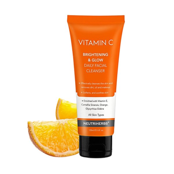 Neutriherbs Vitamin C Face Wash,Daily Facial Cleanser with Aloe & Hyaluronic Acid| Clean,Refresh,Brighten and Balance Complexion| For All Skin Type, 120ml e/ 4 fl. oz