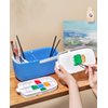 GAMENOTE Paint Brush Cleaner - Paint Brush Holder with Palette and Handle, Paint Brush Rinser for Acrylic, Watercolor, and Water-Based Paints, Painting Art Supply Storage Organizer (Blue+White)