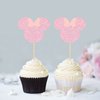 Gyufise 36 Pack Mouse Inspired Cupcake Toppers with Pink Bow Pink Glitter Mini Cupcake Picks Decorations for Baby Shower Wedding Kids Birthday Party Supplies