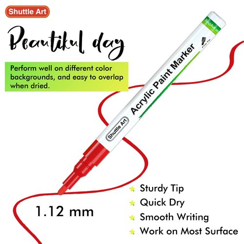 Shuttle Art Paint Pens, 42 Colors Acrylic Paint Markers, Low-Odor Water-Based Quick Dry Paint Markers for Rock, Wood, Metal, Plastic, Glass, Canvas, Ceramic